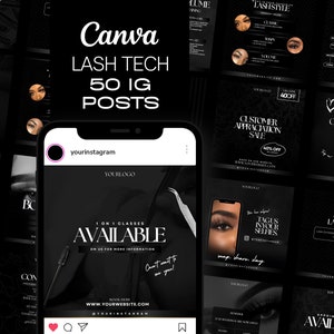 50 ラッシュテックテンプレート、IG 投稿、ブランディングキット、エクステンションソーシャルメディアコンテンツ、ラッシュ Instagram テンプレート、ミニマリスト