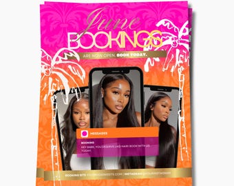 June Hair Booking Flyers, Booking Flyers Hairstylist, Summer Classy Sleek IG Posts, Book Now, Summertime, Luxury Content