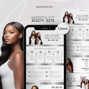 Sito di pianificazione Hair Acuity, modello modificabile Canva, attività di parrucchiere Acuity Beauty, banner per siti Web di parrucchieri, parrucchiere, parrucche, boutique