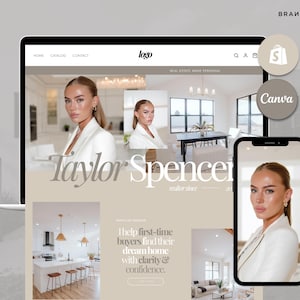 May include: A website design shown on a laptop and a smartphone. The website has a real estate theme with the name "Taylor Spencer" and the tagline "realtorsher." The design includes images of homes and a woman in a white blazer.