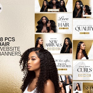 18 HAIR WEB BANNERS | Diy Website | Hair Stylist Beauty Hair Banners | Website Banners Branding Business Templates | Luxury Wig Extensions