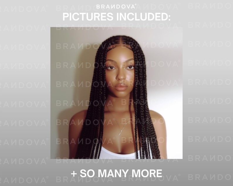 May include: A close-up portrait of a person with long black braids, wearing a white tank top. The image is surrounded by a repeating pattern of the word "BRANDOVA". The text "PICTURES INCLUDED: + SO MANY MORE" is at the bottom of the image.