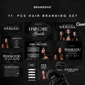 Hair Branding Kit | Hang Tags Thank You Card Kit | Canva Templates | Luxury Sleek  Printable Hair Extensions Bundle Kit | Hair Wig Boutique