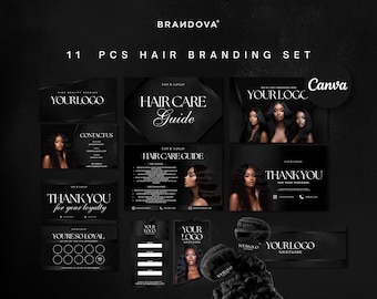 Hair Branding Kit | Hang Tags Thank You Card Kit | Canva Templates | Luxury Sleek  Printable Hair Extensions Bundle Kit | Hair Wig Boutique