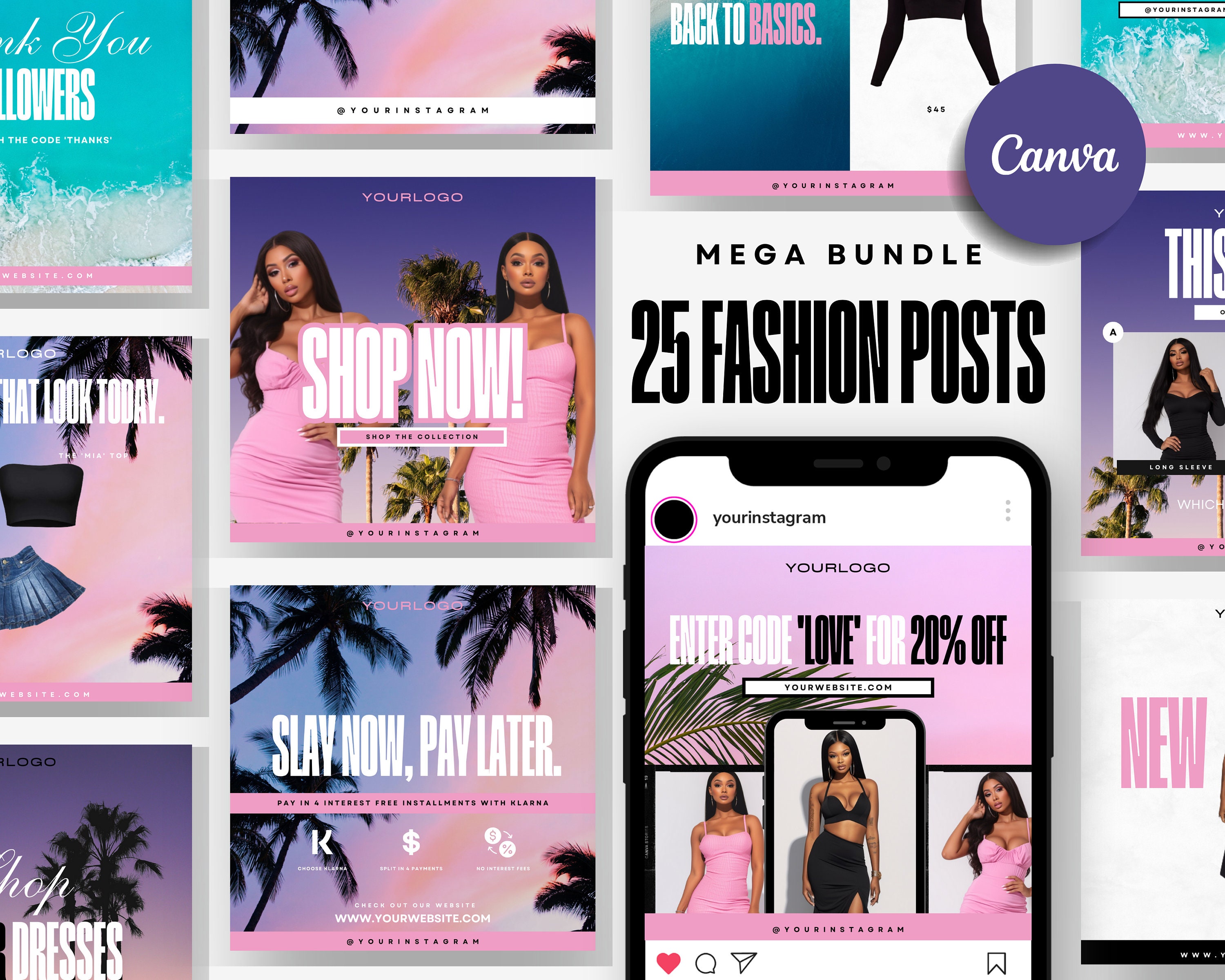 Boutique Branding Kit Instagram Post Templates Summer Etsy