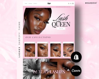 Layla | Lashes Shopify Theme, Lash Tech Web Banners Templates, Fake Lashes Website, Eyelash Extensions, Beauty, Makeup Website, Pink Website