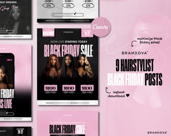 Black Friday Hair Bookings Template, Pink Friday Hairstylist Boutique Cyber Monday Sales Flyers, Instagram Content, IG Posts, Hair Business