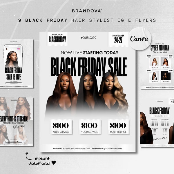 Bookings, Hairstylist Boutique Black Friday Sales Flyers, Instagram IG Posts, Hair Business, Lashes, Nails, Simple, Sleek