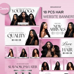 Hair Website Banner Kit | Shopify Hair Extensions | Wig Boutique Store Design| Website Design Templates Set | Canva
