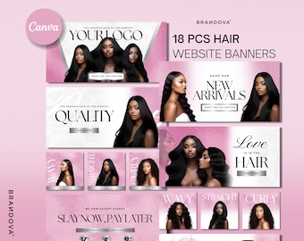 Hair Website Banner Kit | Shopify Hair Extensions | Wig Boutique Store Design| Website Design Templates Set | Canva