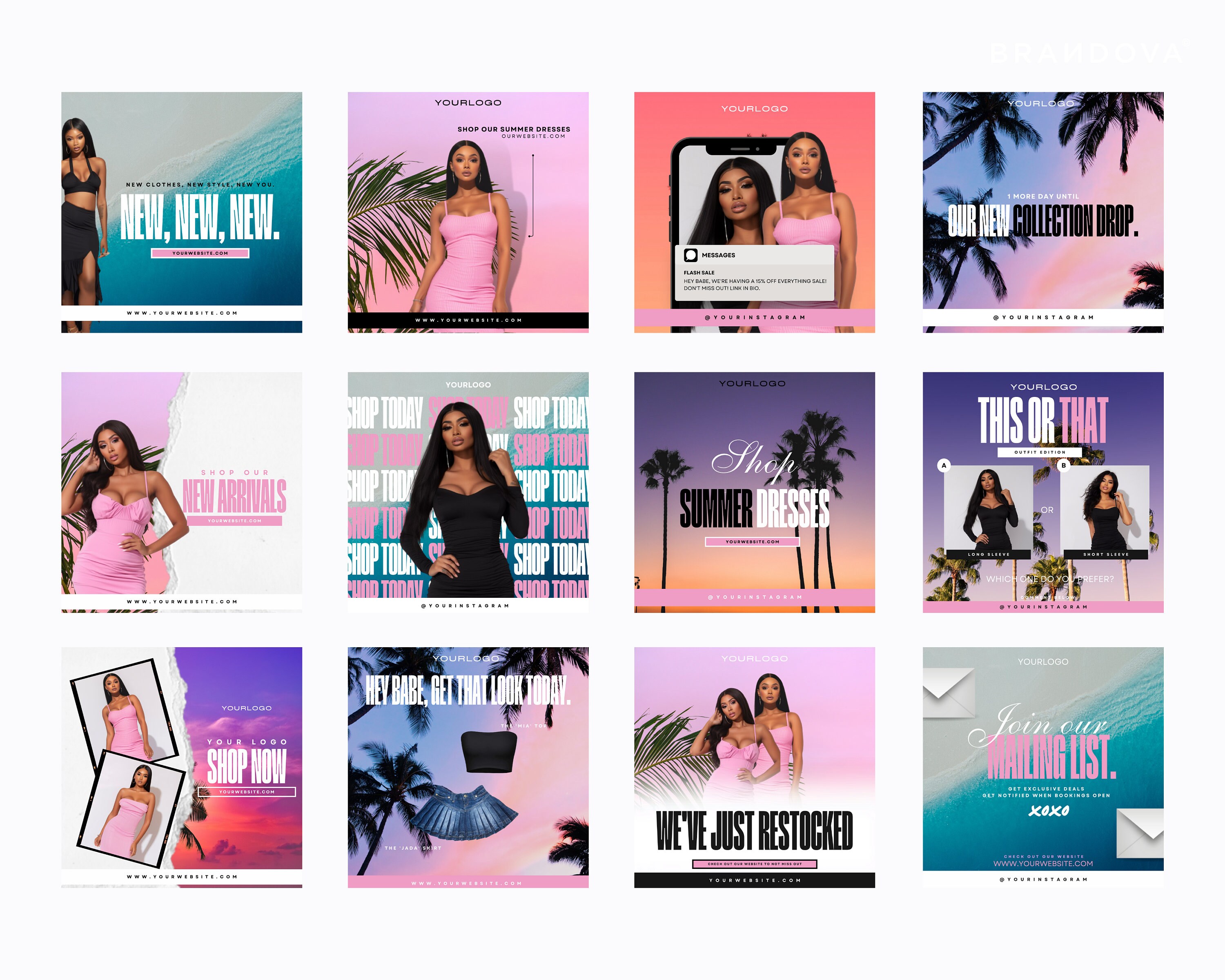 Boutique Branding Kit Instagram Post Templates Summer Etsy