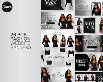 Boutique Web Banners | Canva Templates | Shopify Wix Web Banner | Fashion Website Design | Bikini Fashion Hair Beauty Shoes Site