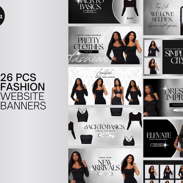 Boutique Web Banners | Canva Templates | Shopify Wix Web Banner | Fashion Website Design | Bikini Fashion Hair Beauty Shoes Site