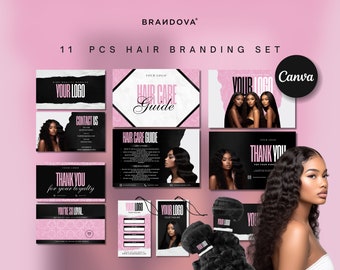 Hairstylist Branding Kit | Hair Business Templates |  Luxury Pink Hair Extensions Bundle Design | Hair Wig Boutique