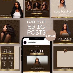 50 Hairstylist Flyers Bundle, Instagram Posts, Lace Frontal, Lace Front Wig Install Templates, Neutral Colors, Premade Hair IG Posts, Brown