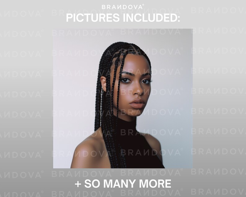 May include: A close-up portrait of a person with dark skin and black braided hair. The person is wearing a black mock neck shirt. The image has the text "BRANDOVA" and "PICTURES INCLUDED: + SO MANY MORE" on it.
