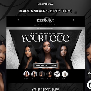 Shopify-thema | Shopify-thema kapper | Haarwebbanners | Zwart zilver luxe Shopify-thema | Canvassjablonen | Websitethema schoonheid