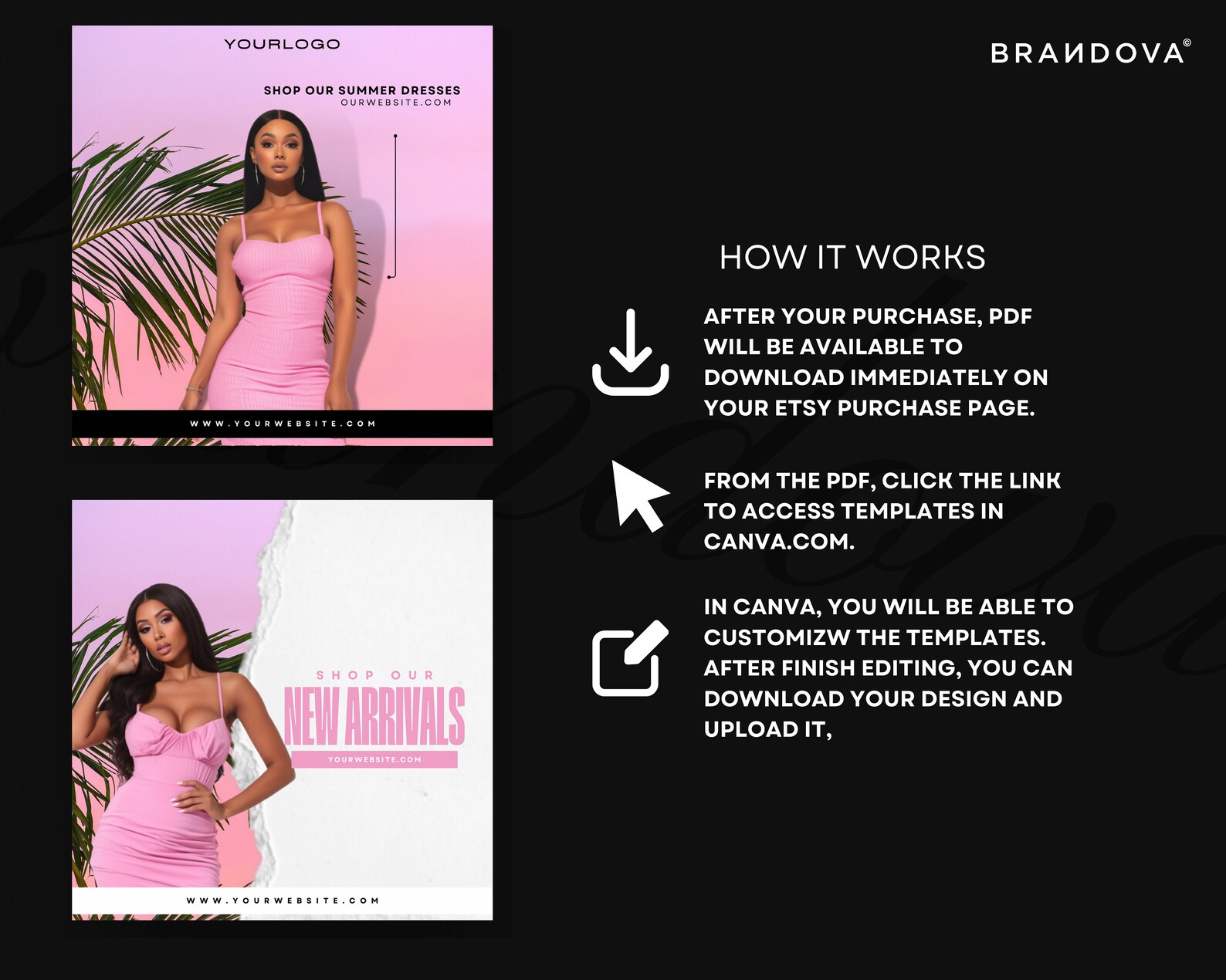 Boutique Branding Kit Instagram Post Templates Summer Etsy