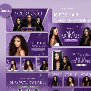 DIY Hair Website Banner Kit | Shopify Hair Extensions Wig Boutique Store Design | Website Design Templates Set | Canva | Retail Store