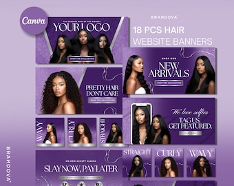 DIY Hair Website Banner Kit | Shopify Hair Extensions Wig Boutique Store Design | Website Design Templates Set | Canva | Retail Store