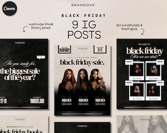 Black Friday Hair Bookings Template, Hairstylist Boutique Black Friday Sales Flyers, Instagram Content, IG Posts Flyer, Hair Business, Sleek