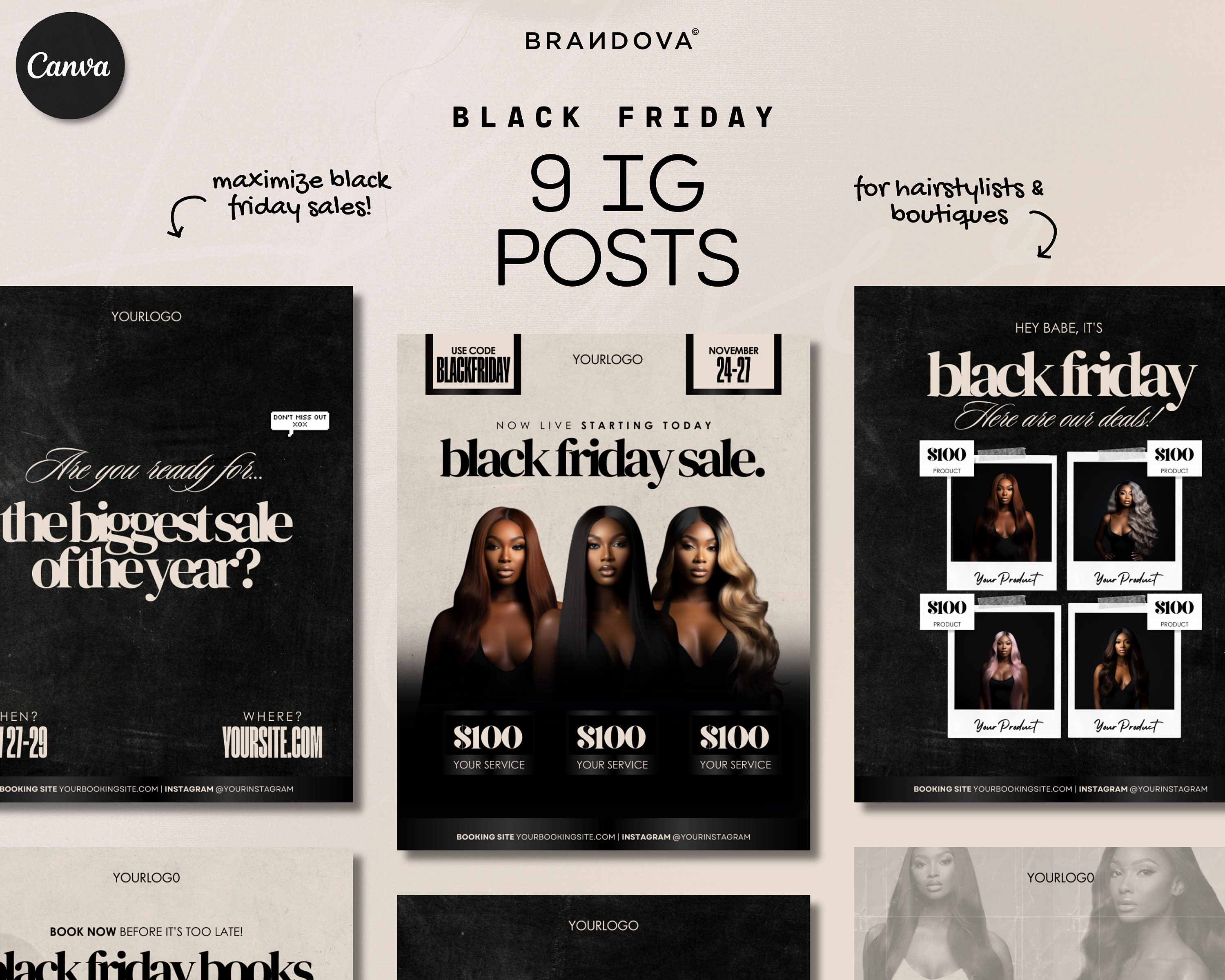 Hair Bookings Template, Hairstylist Boutique Black Friday Sales Flyers
