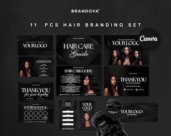 Hairstylist Branding Kit Pack Templates | Thank You Card Design | Business Card Design | Loyalty Card | Hair Care Guide | Bundle Wrap