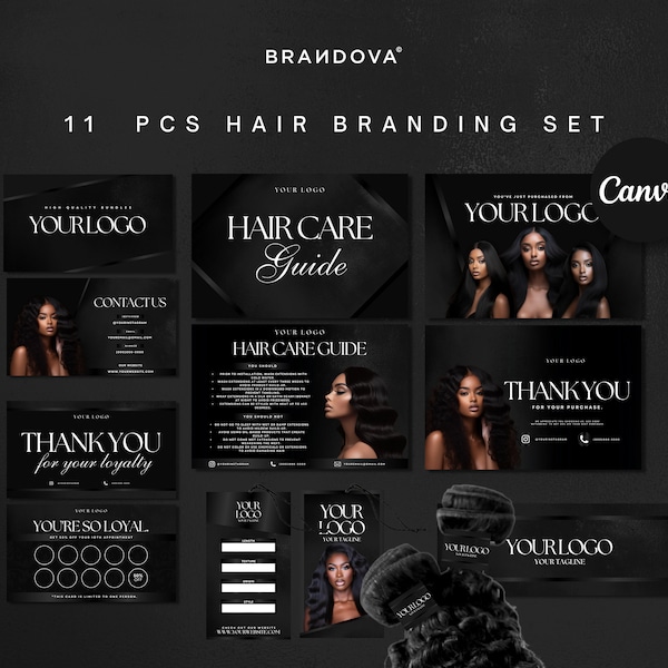 Hairstylist Branding Kit Pack Templates | Thank You Card Design | Business Card Design | Loyalty Card | Hair Care Guide | Bundle Wrap