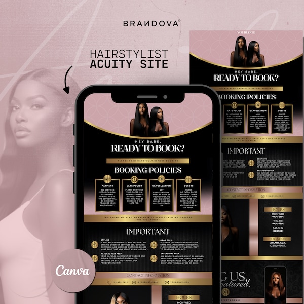 Haar Acuity Scheduling Website, Canva bearbeitbare Vorlage, Acuity Beauty, Haar Website Banner, Hairstylist, Perücken, Premium Edition