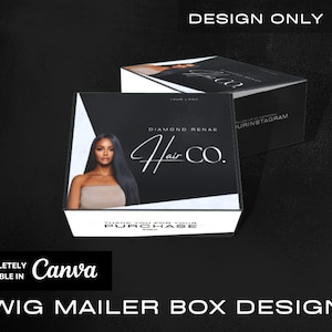 Wig Mailer Box Design | Lace Front & Bundles Box Packaging Design | DIY Editable In Canva | Premade Custom Box