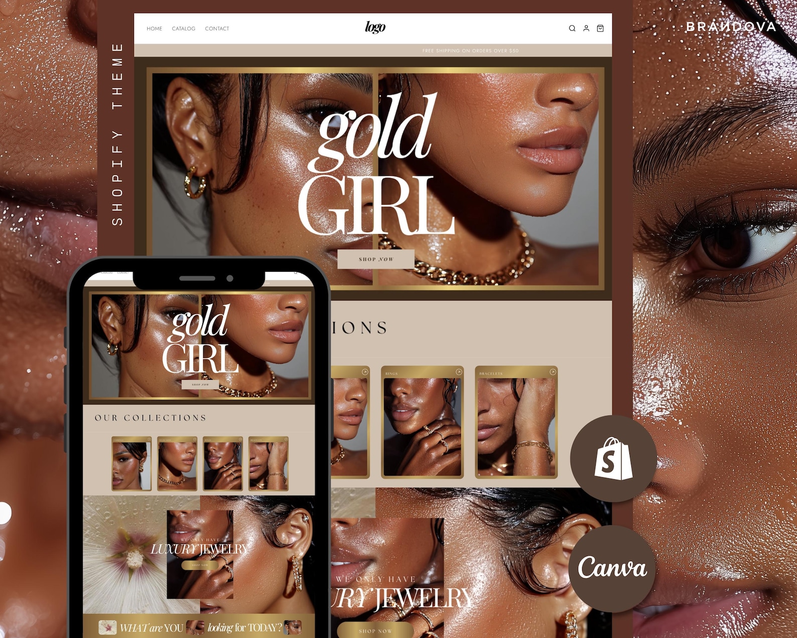 Jewelry Shopify Theme, Brown Gold Website Template for Jewelry Theme ...