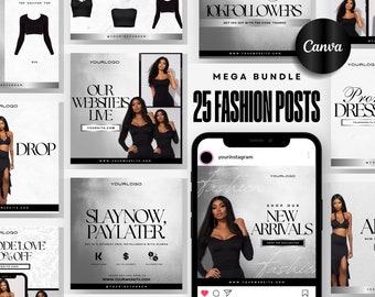 25 FASHION CONTENT TEMPLATES | Fashion Business Branding | Diy Canva Editable| Streetwear Instagram Posts | Clothing Boutique ig posts