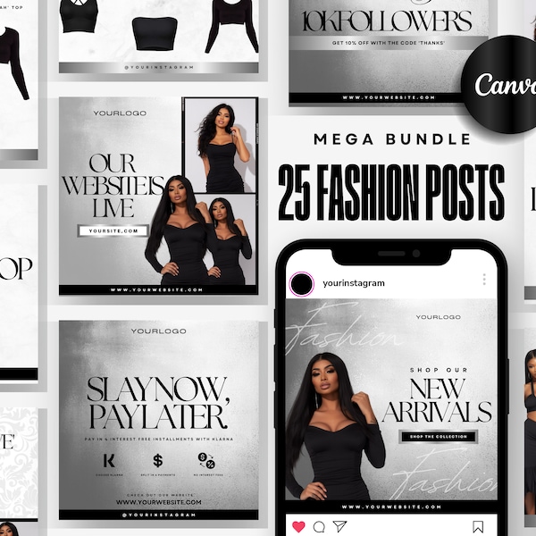 25 FASHION CONTENT TEMPLATES | Fashion Business Branding | Diy Canva Editable| Streetwear Instagram Posts | Clothing Boutique ig posts