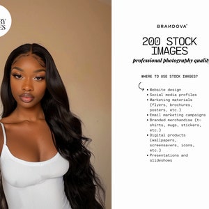 May include: A close-up portrait of a Black woman with long, dark hair. She is wearing a white tank top. The image is part of a collection of 200 stock images, offering professional photography quality.