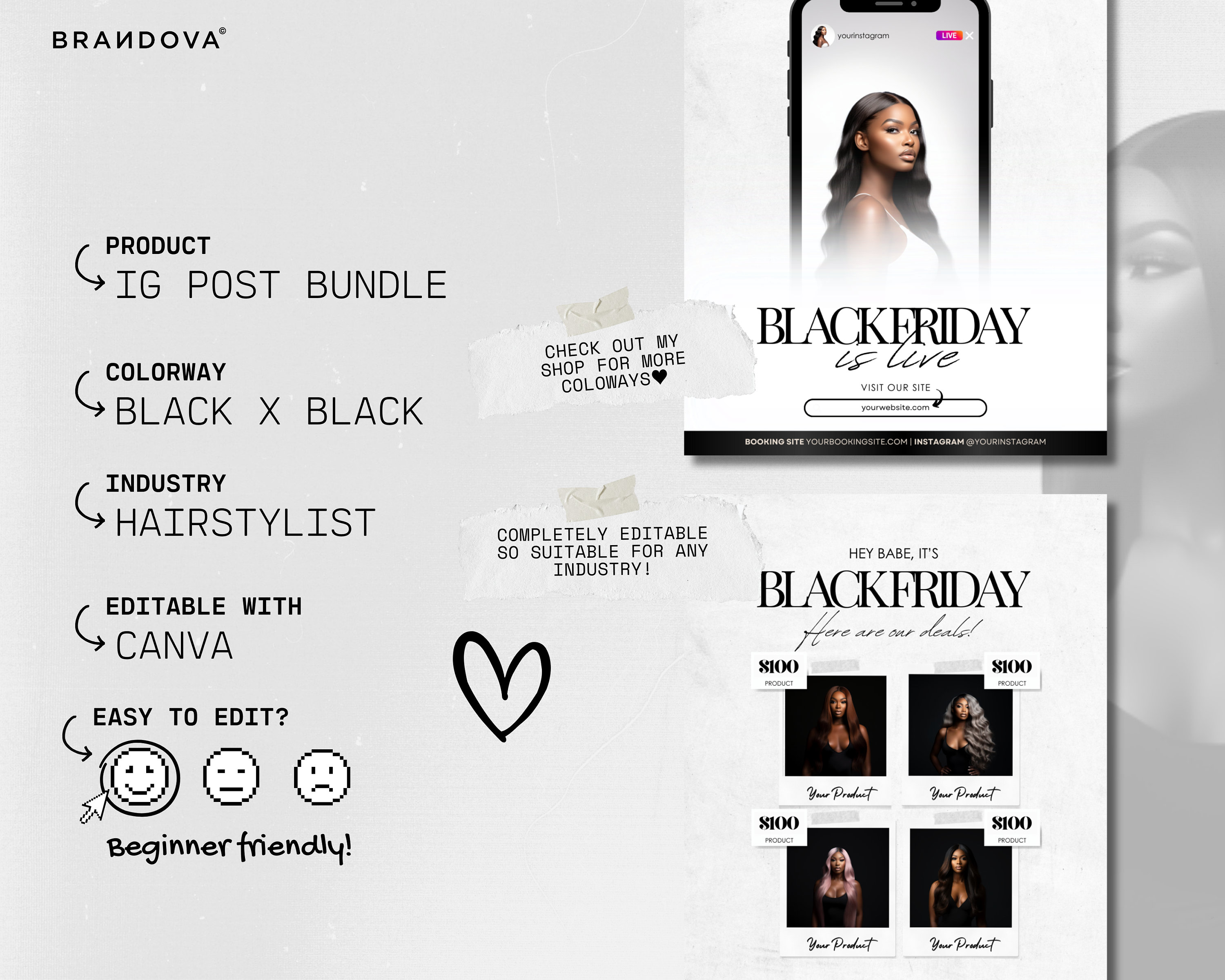9 Hair Bookings Templates Pack, Hairstylist Boutique Black Friday Sales