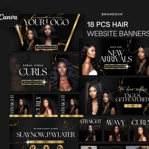 Premium Website Banner Pack | Shopify Hair Extensions Wig Boutique Store Design | Website Design Templates Set