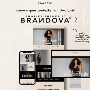 Puede incluir: Una captura de pantalla de un sitio web que muestra un tema Shopify en blanco y negro para una tienda de ropa en l&iacute;nea. El sitio web presenta a una modelo con un vestido negro y el texto "nuevas llegadas". El sitio web est&aacute; dise&ntilde;ado para ser profesional y f&aacute;cil de usar.