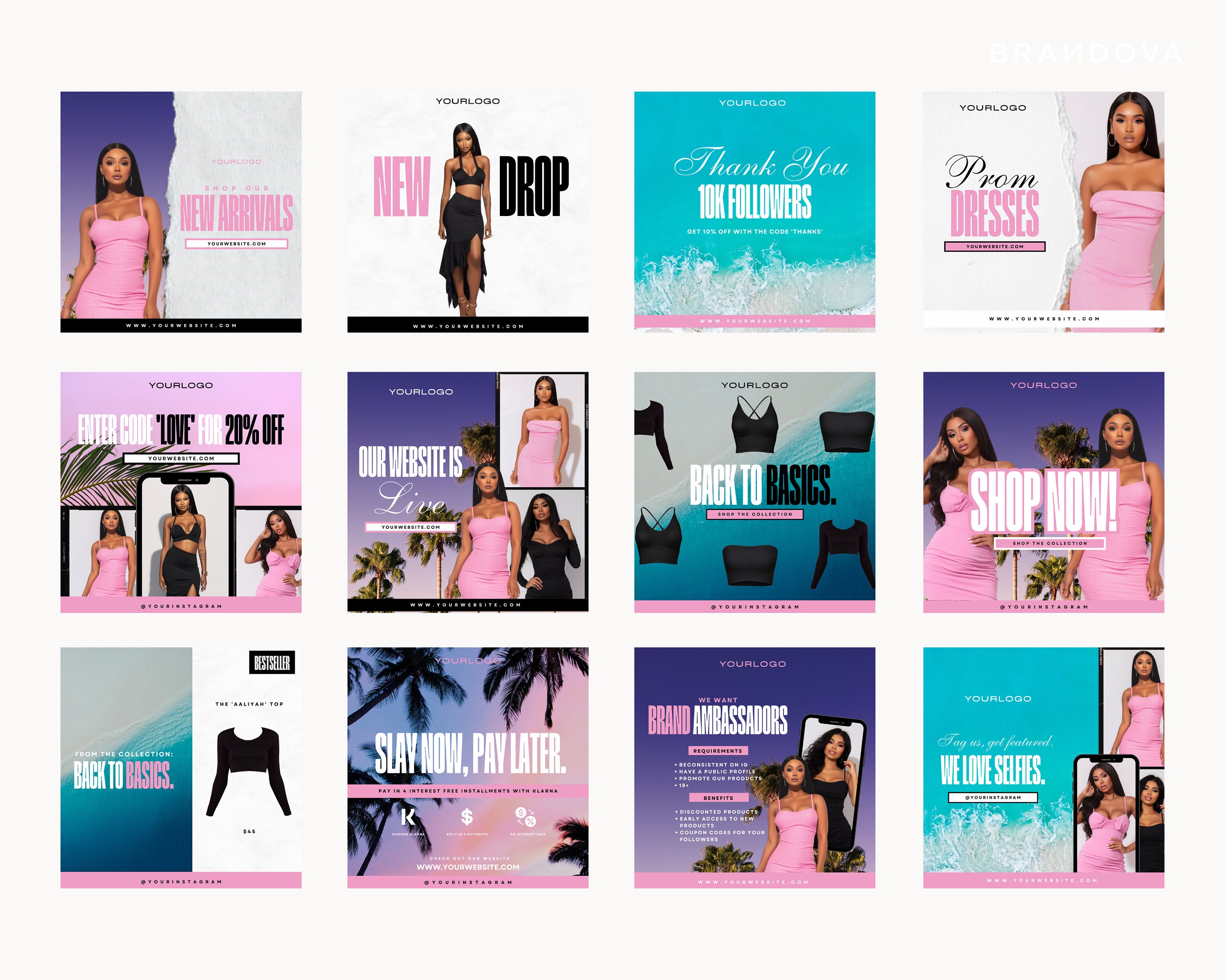 Boutique Branding Kit Instagram Post Templates Summer Etsy