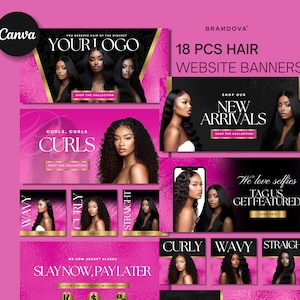 18 WEB BANNERS HAIR Boutique Pack | Diy Website | Website Banners | Hairstylist Shopify Wix Banners | Beauty Hair Branding | Canva Template