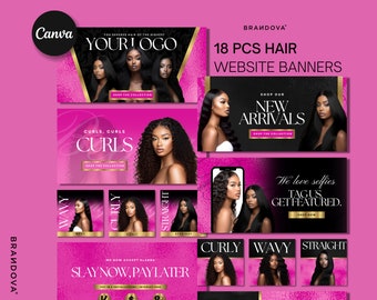 18 WEB BANNERS HAIR Boutique Pack | Diy Website | Website Banners | Hairstylist Shopify Wix Banners | Beauty Hair Branding | Canva Template
