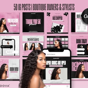 Hair IG Templates, Hairstylist Canva IG Flyer Bundles, Pink Instgram Posts Pack