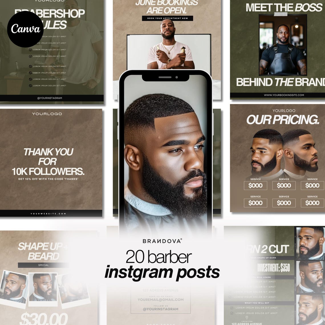 Barber IG Posts Pack, Barbershop Templates Instagram, Men's Business ...