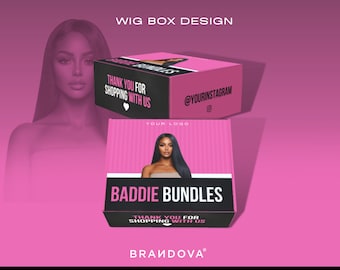 Diseño de caja de correo de peluca / Frente de encaje y diseño de empaque de caja de paquetes / DIY editable en Canva / Diseño de caja personalizada prefabricada / Buzón de correo de suscripción