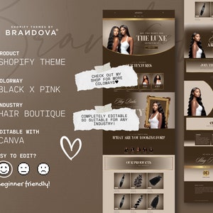 Puede incluir: Una maqueta de sitio web para una boutique de cabello con un esquema de color negro y rosa. El sitio web est&aacute; dise&ntilde;ado para ser f&aacute;cil de editar con Canva y es amigable para principiantes. El sitio web presenta una variedad de extensiones y pelucas para el cabello, as&iacute; como una secci&oacute;n para nuevos productos. El sitio web tambi&eacute;n incluye una secci&oacute;n para testimonios de clientes y una llamada a la acci&oacute;n para unirse al PrettyCU Club.
