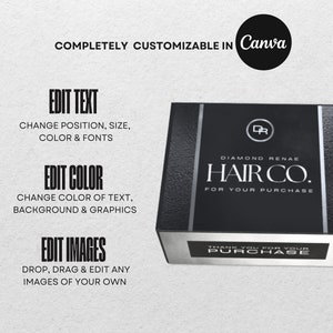 Puede incluir: Una caja negra con detalles plateados y el texto "DIAMOND RENAE HAIR CO. FOR YOUR PURCHASE" y "THANK YOU FOR YOUR PURCHASE".