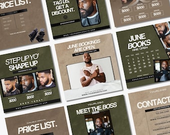 Barber IG Posts Pack, Barbershop Templates Instagram, Men's Business Branding, Canva Editable Barber IG Flyers, Hair Cut Business