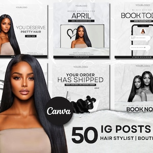 50 modèles de boutique de cheveux de coiffeur | Circulaires Instagram | Extensions de perruque | Image de marque simple et élégante