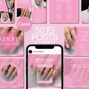 Nail Tech Instagram Templates DELUXE BUNDLE | Pink | Canva Templates | Nail Artist Templates | Nail Tech Flyers | Lash Flyers | Branding Kit