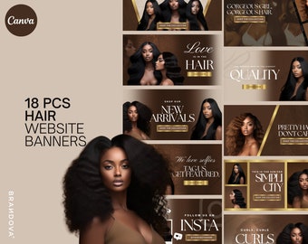 18 HAIR BANNERS  Boutique Pack | Website Banners | Hairstylist Shopify Banners | Beauty Hair Branding | Diy Website Template | Brown Gold