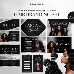 Premium Hair Branding Business Silber Luxus Kit Pack | Friseur | Visitenkarte | Danke-Karte | Bündel Wrap | Brandova Original